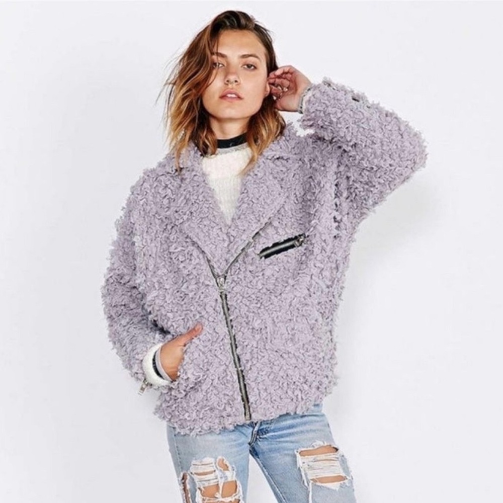 UNIF Lilac Shearling Moto Jacket